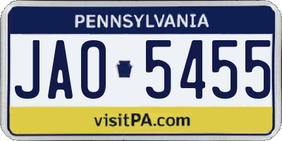 PA license plate JAO5455