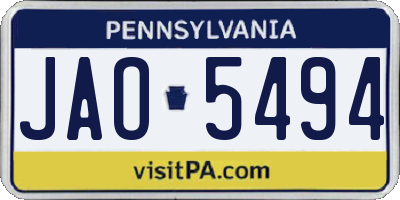 PA license plate JAO5494