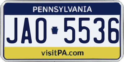 PA license plate JAO5536