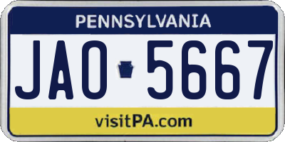 PA license plate JAO5667