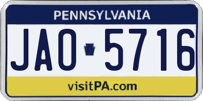 PA license plate JAO5716