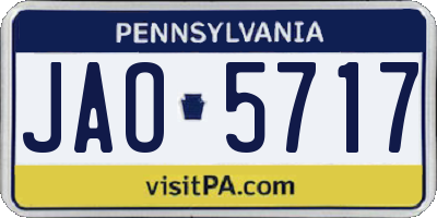 PA license plate JAO5717
