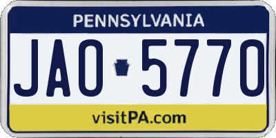 PA license plate JAO5770