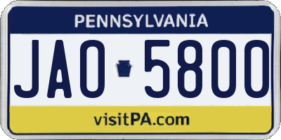 PA license plate JAO5800