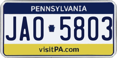PA license plate JAO5803