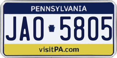 PA license plate JAO5805