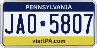 PA license plate JAO5807