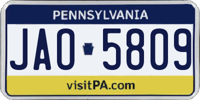 PA license plate JAO5809