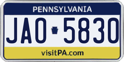 PA license plate JAO5830