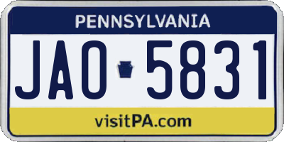 PA license plate JAO5831