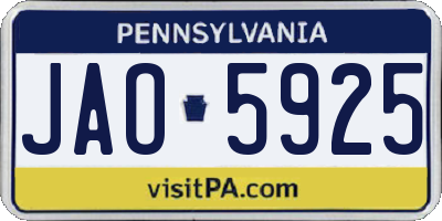 PA license plate JAO5925