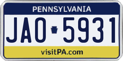 PA license plate JAO5931