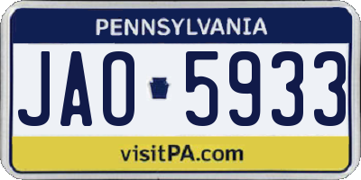PA license plate JAO5933