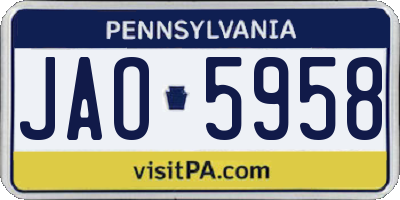PA license plate JAO5958