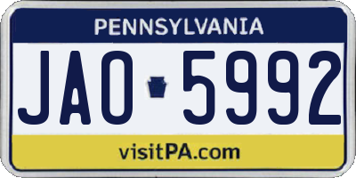 PA license plate JAO5992
