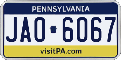 PA license plate JAO6067
