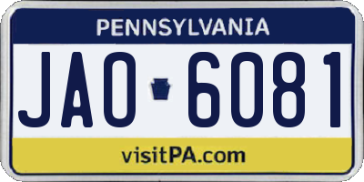 PA license plate JAO6081