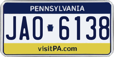 PA license plate JAO6138