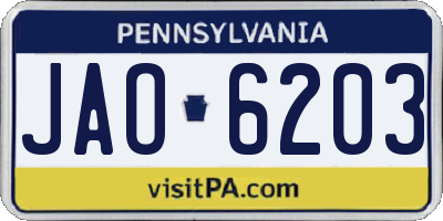 PA license plate JAO6203