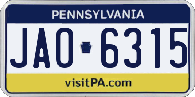 PA license plate JAO6315