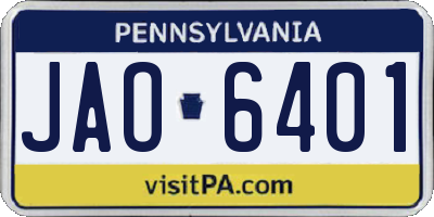 PA license plate JAO6401