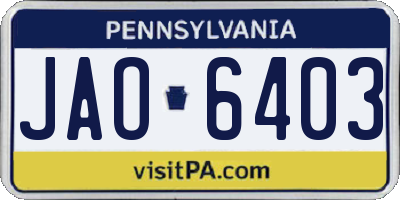 PA license plate JAO6403