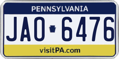 PA license plate JAO6476