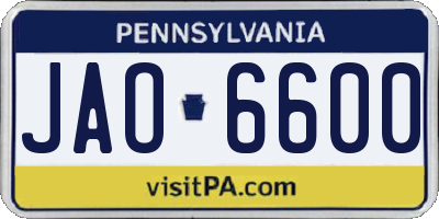 PA license plate JAO6600