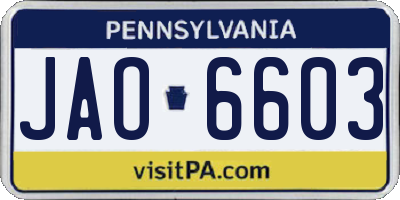 PA license plate JAO6603