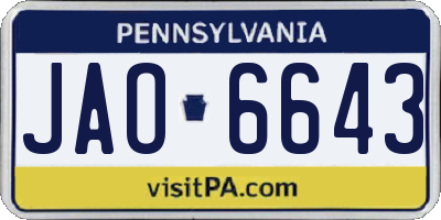 PA license plate JAO6643