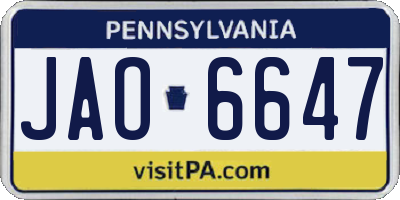 PA license plate JAO6647