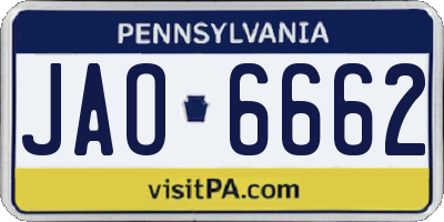 PA license plate JAO6662