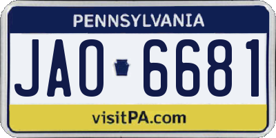 PA license plate JAO6681
