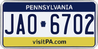 PA license plate JAO6702