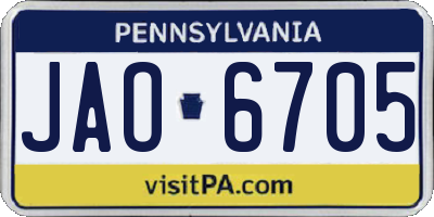 PA license plate JAO6705