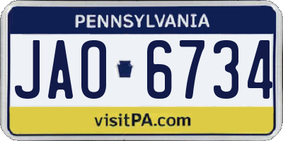 PA license plate JAO6734