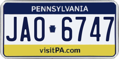 PA license plate JAO6747