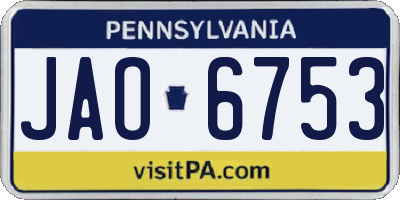 PA license plate JAO6753