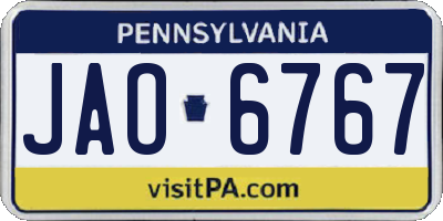 PA license plate JAO6767