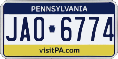 PA license plate JAO6774