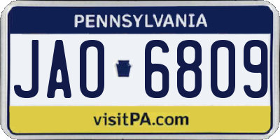 PA license plate JAO6809