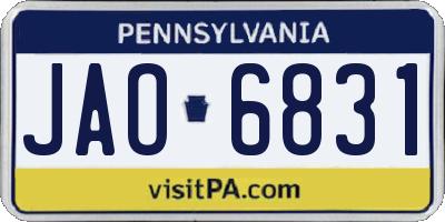 PA license plate JAO6831