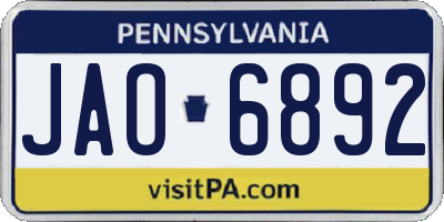 PA license plate JAO6892