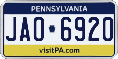 PA license plate JAO6920