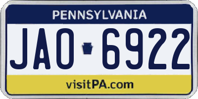 PA license plate JAO6922