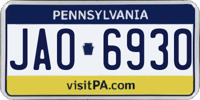 PA license plate JAO6930