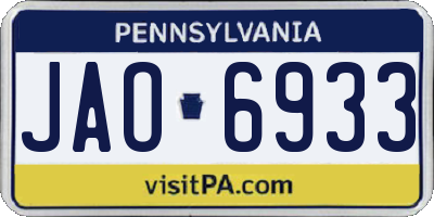 PA license plate JAO6933