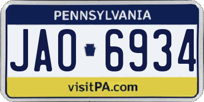 PA license plate JAO6934