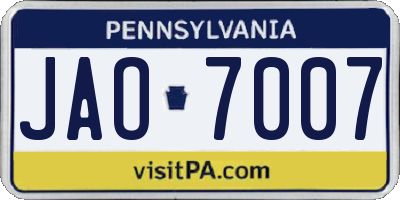 PA license plate JAO7007