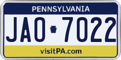PA license plate JAO7022